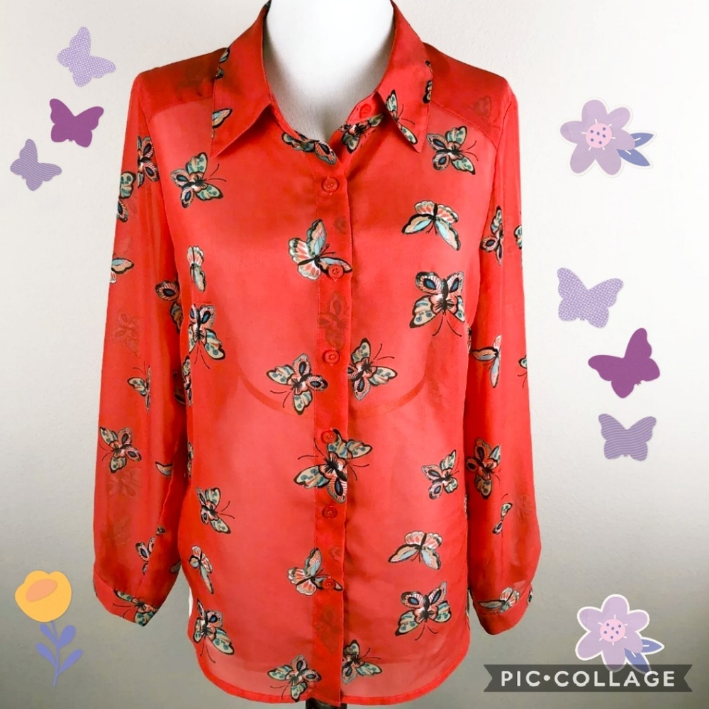 AGB Woman  Butterflies theme Orange Shirt  Sz 1X